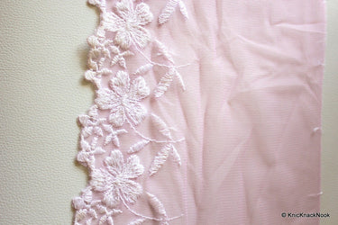 Pink Net Lace With White Flowers Embroidery Approx. 20cm wide - 030315L110